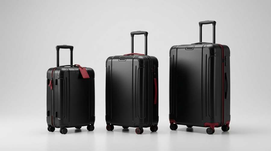Set de tres maletas negras con detalles en rojo para la guía de Black Friday de Las Maletas MG